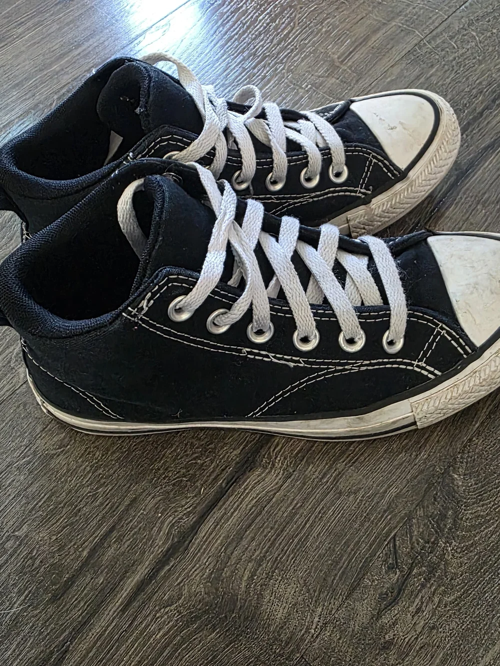 Kids Black High-Top Canvas Sneakers with White Laces